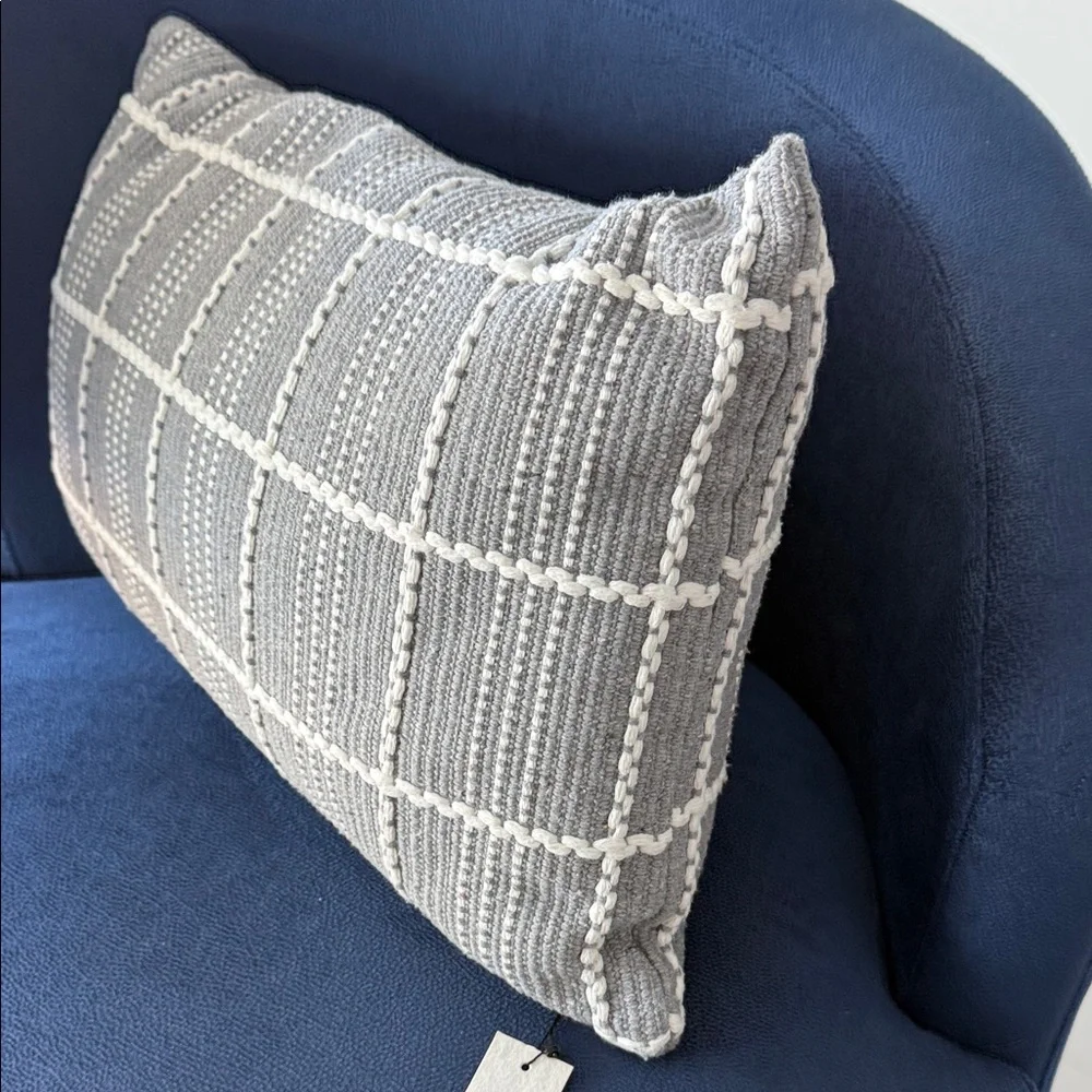 Gray and White Decorative Lumbar Pillow